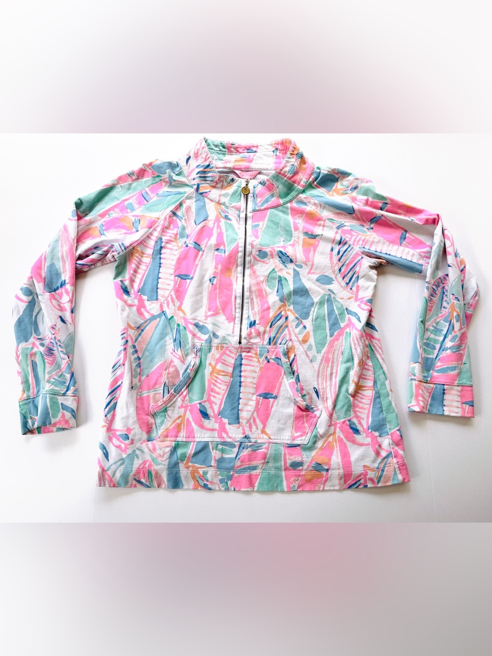 Lilly Pulitzer XL Tropical Abstract Print Half Zip Pullover Pink, Mint, Coral